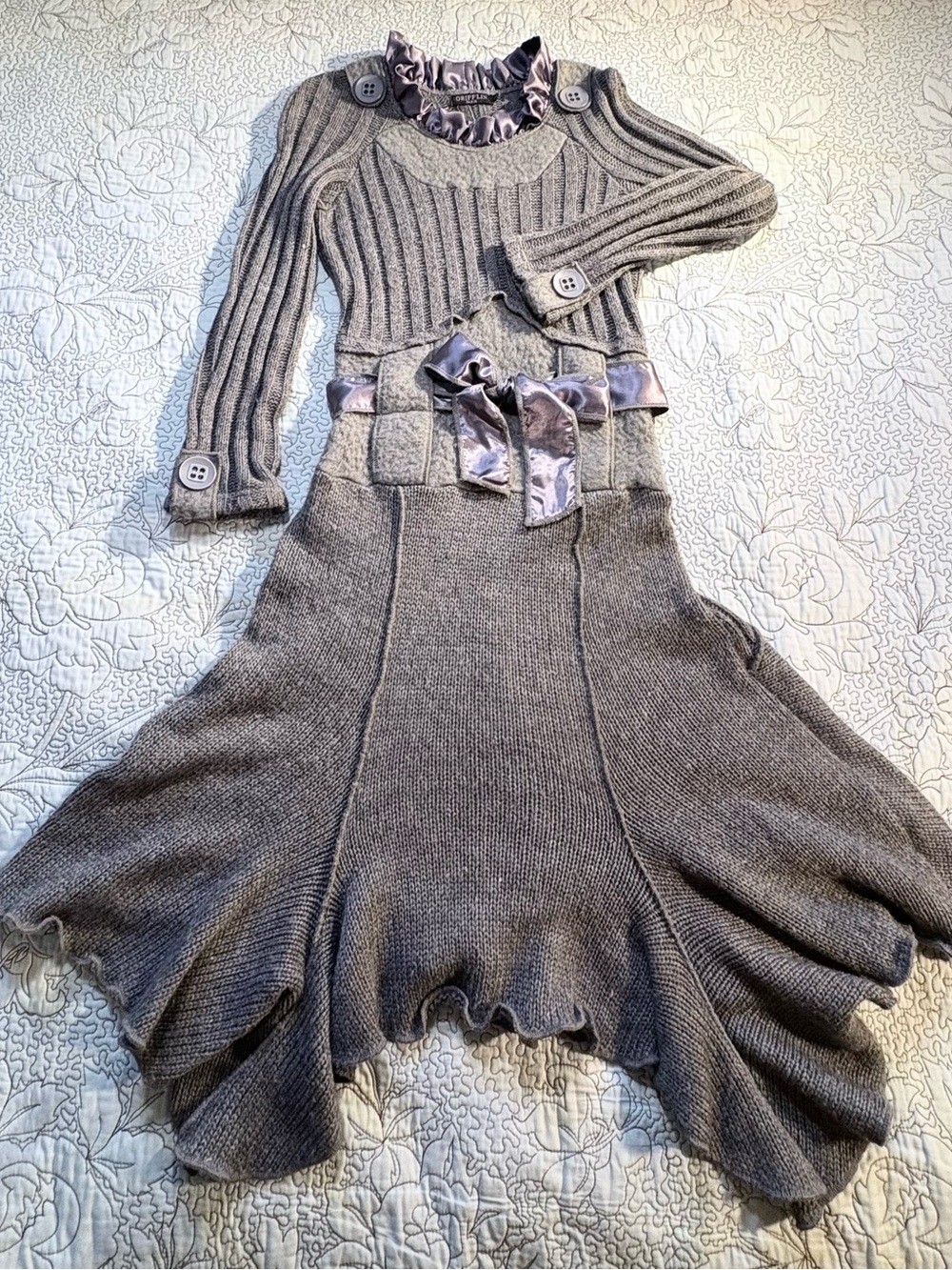 ☀️Vintage Grifflin Paris Mohair Wool Mixed Media Handkerchief Knit Dress L🧡 - Picture 10 of 14